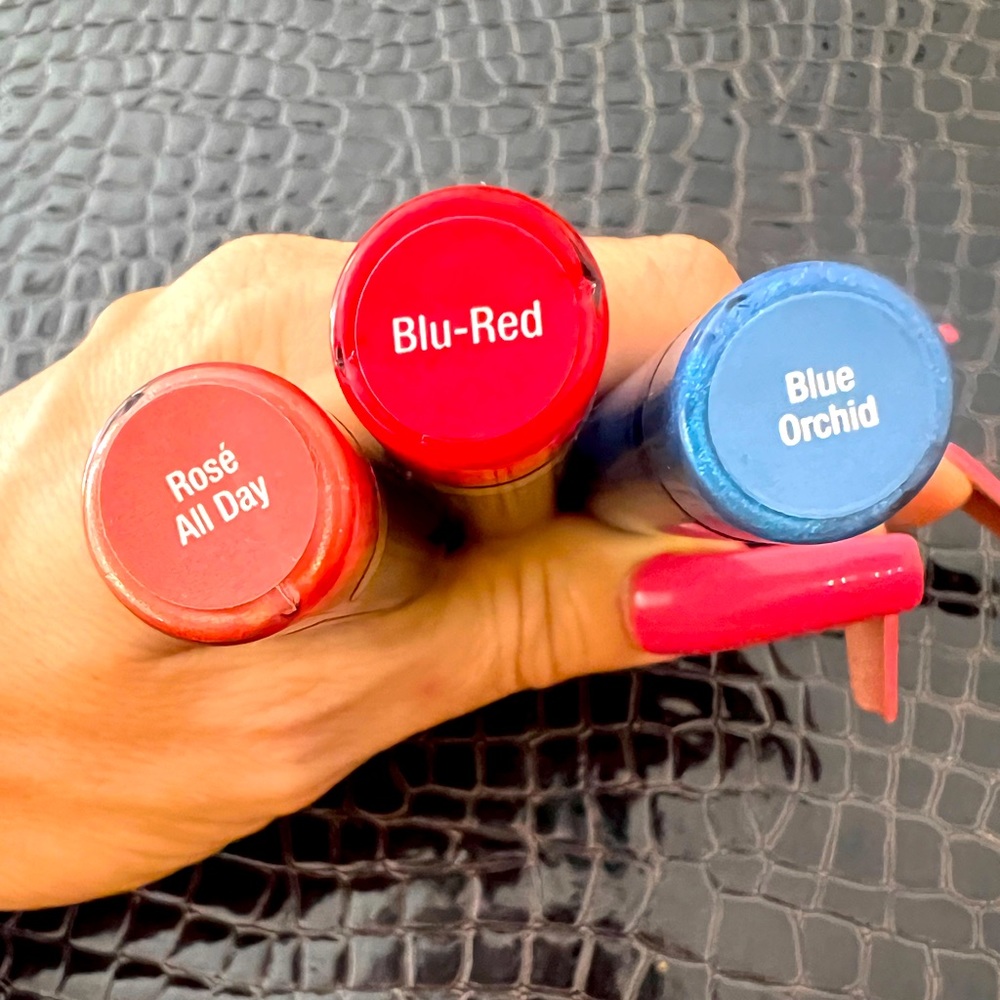 3 PACK- LipSence💋- opened but full. 3- Blu-Red—Rose All Day- Blue Orchid(Gloss)